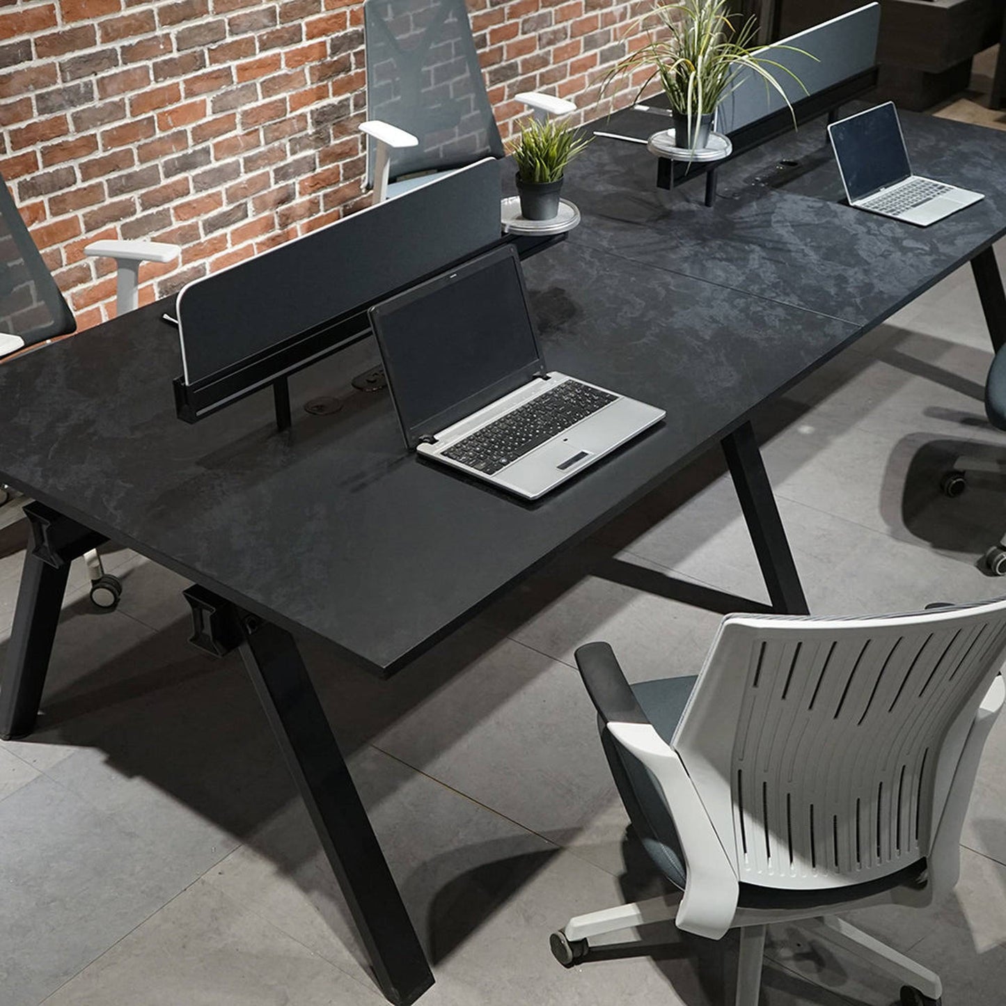 DOLAN 4 Seater Workstation 2.8m - Black Concrete