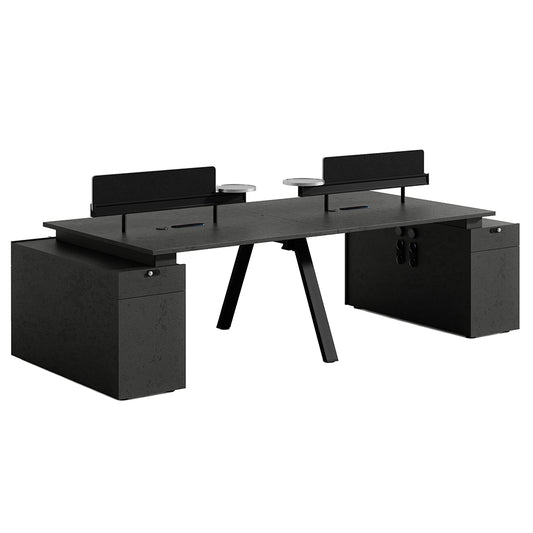 DOLAN 4 Seater Workstation 2.4m - 2.8m - Black Concrete