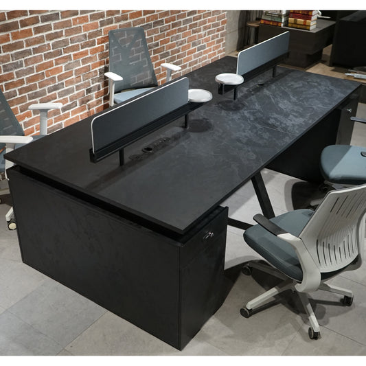 DOLAN 4 Seater Workstation 2.4m - 2.8m - Black Concrete