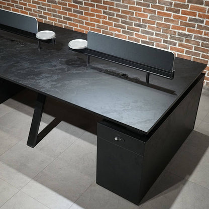 DOLAN 4 Seater Workstation 2.4m - 2.8m - Black Concrete