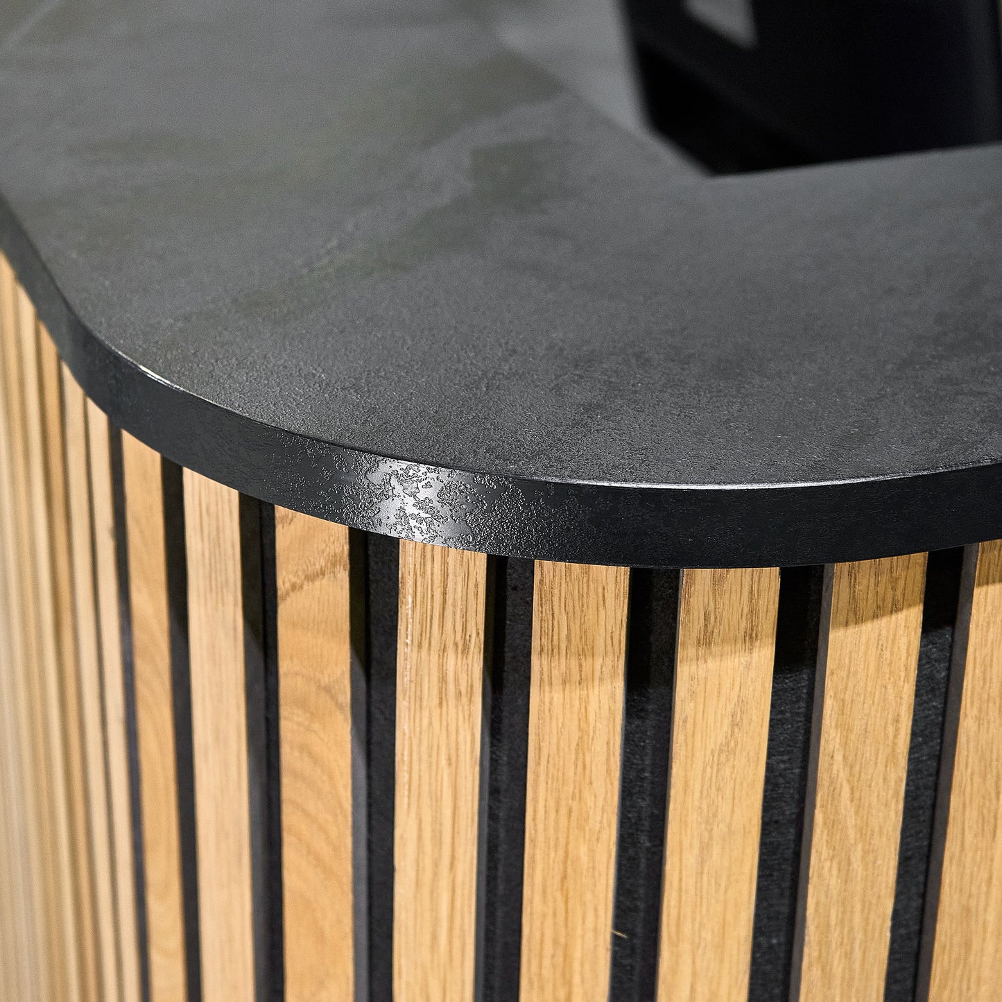 HALO Reception Desk 180cm - Oak / Black on Black