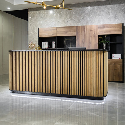 HALO Reception Desk 180cm - Oak / Black on Black