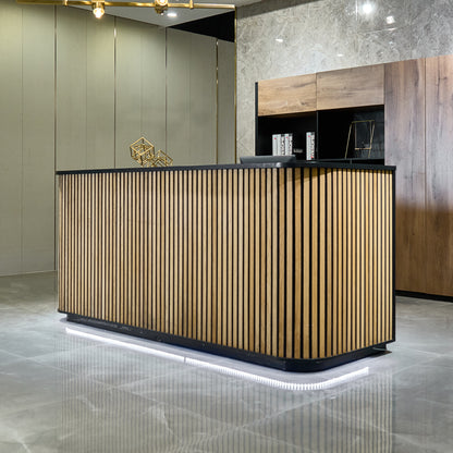HALO Reception Desk 180cm - Oak / Black on Black