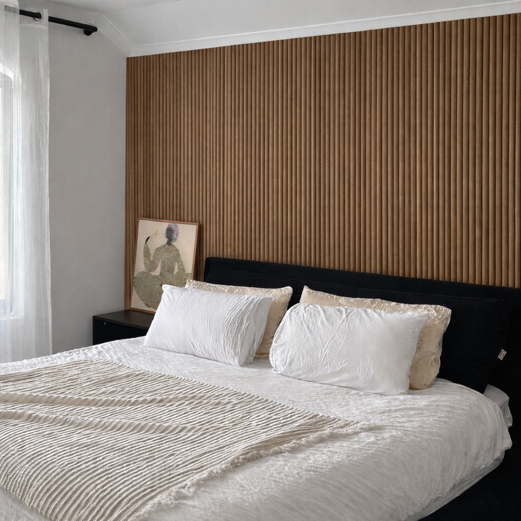 WOODFLEX Flexible Wooden Slat Wall Panel - Walnut Veneer - 2700mm - Half Round 27mm