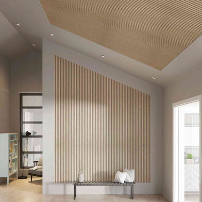 WOODFLEX Flexible Acoustic Wood Slat Wall Panel, Oak Veneer on Grey - 2700mm x 560mm