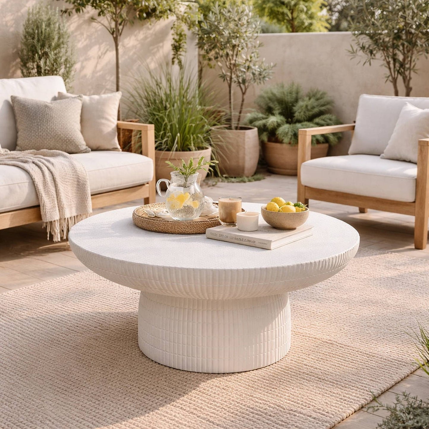 ROCCO Indoor & Outdoor Round Coffee Table 70cm - White Concrete