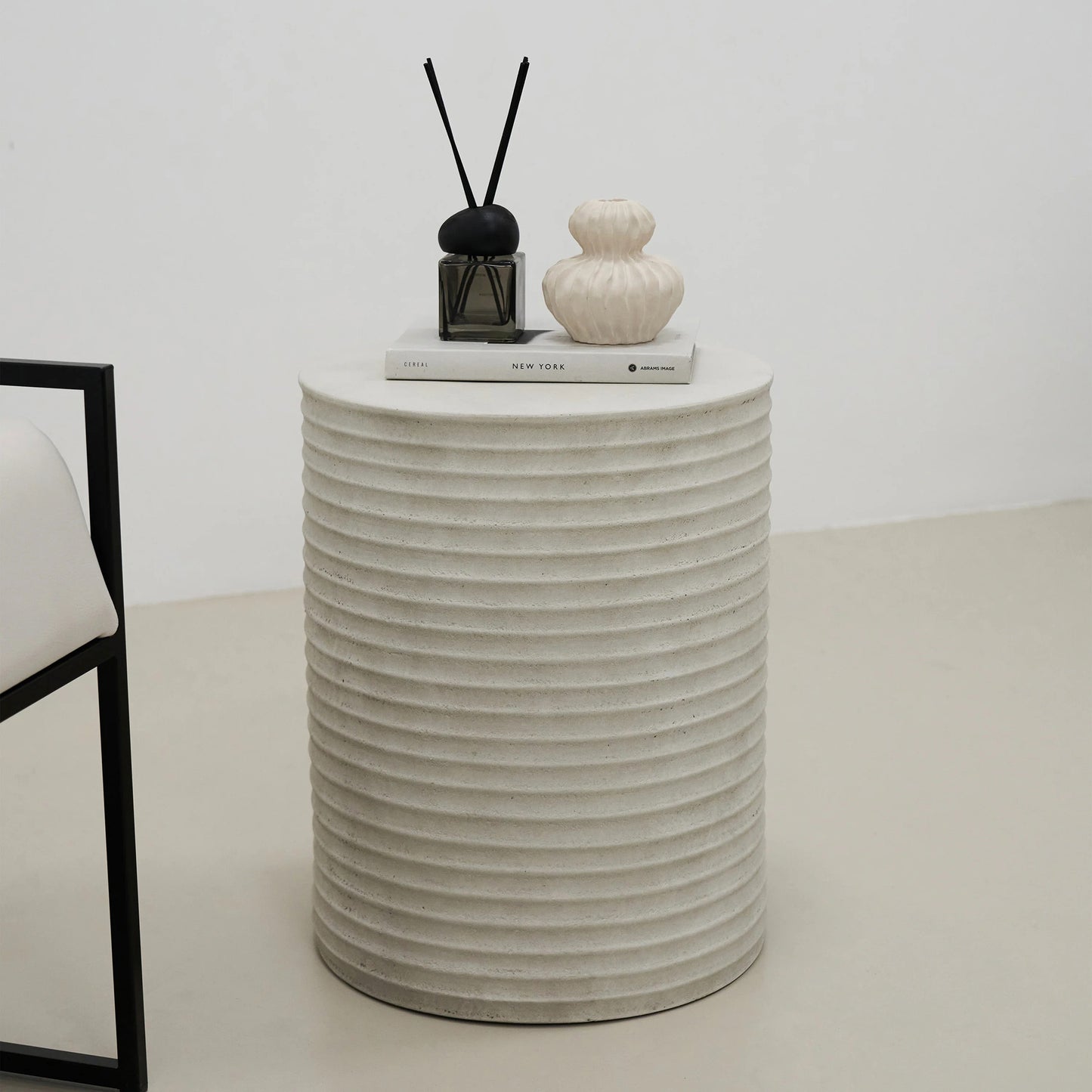 ROCCO Indoor & Outdoor Side Table Stool 35cm - White Concrete