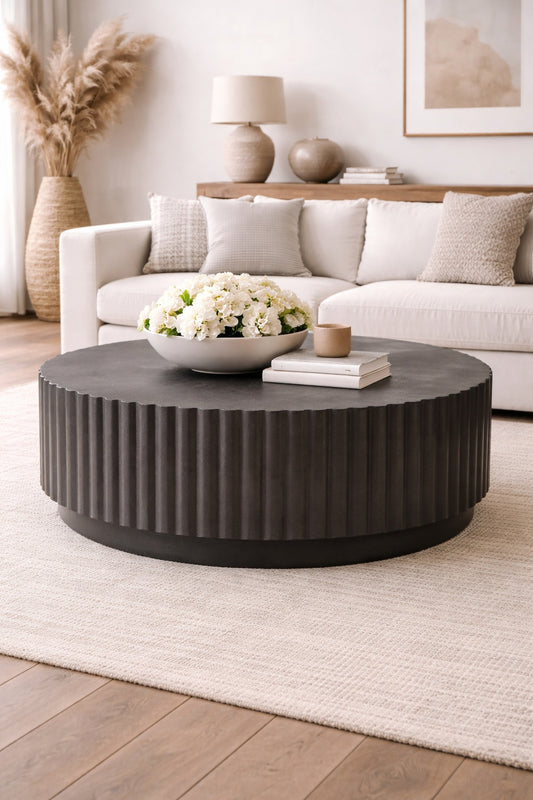 ROCCO Indoor & Outdoor Round Coffee Table 75cm - Charcoal Concrete