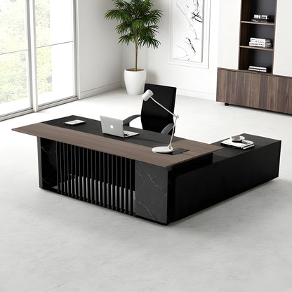 MADEIRA Executive Desk 220cm Left Return - Hazelnut & Black Concrete