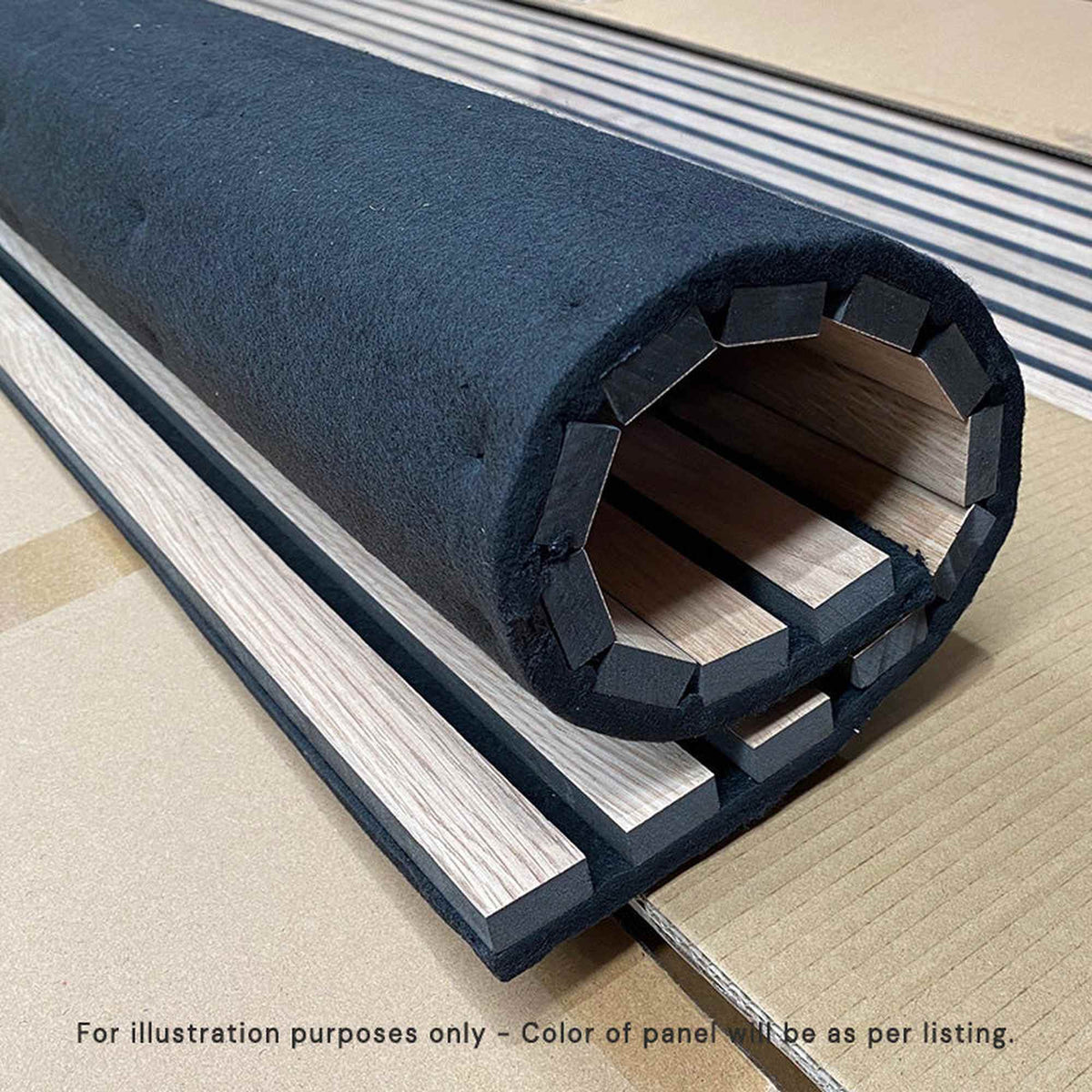 WOODFLEX Flexible Acoustic Wood Slat Wall Panel, Oak Veneer on Grey - 2700mm x 560mm