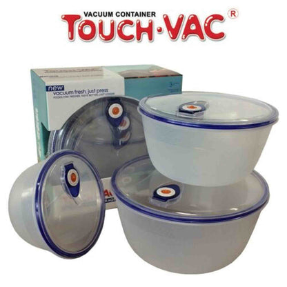 3pcs TouchVac Airtight Vacuum Sealed Kitchen Storage Container - Microwave Safe