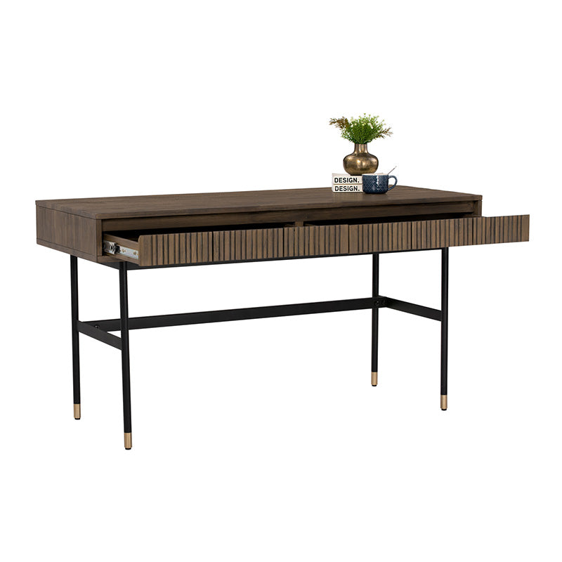 HAMILTON Study Desk Oak & Acacia Veneer 140cm - Toffee