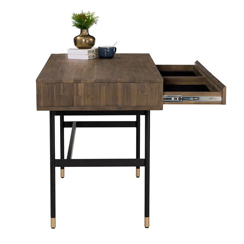 HAMILTON Study Desk Oak & Acacia Veneer 140cm - Toffee