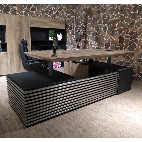 PHOENIX 2.0 - Sit Stand Electric Lift Executive Desk with Left Return 2.8m - Warm Oak & Black