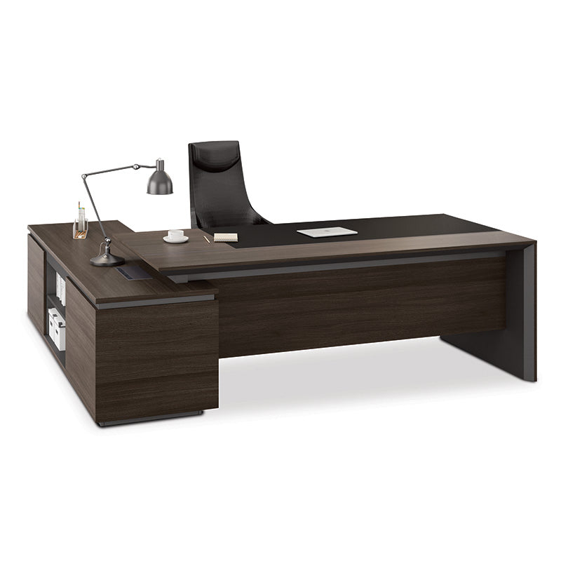 Carter Executive Office Desk with Right Return 2.2M - Coffee & Charcoal,Office Furniture,Desks,Modern Furniture