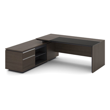 Carter Executive Office Desk with Left Return 2.2M - Coffee & Charcoal,Office Furniture,Desks,Modern Furniture