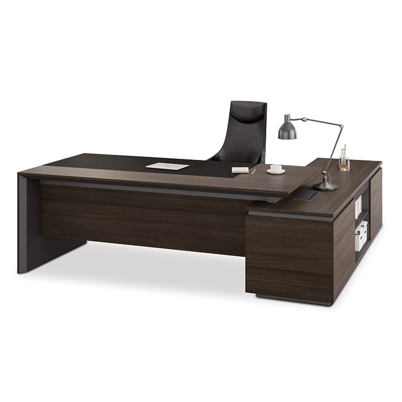 Carter Executive Office Desk with Left Return 2.2M - Coffee & Charcoal,Office Furniture,Desks,Modern Furniture