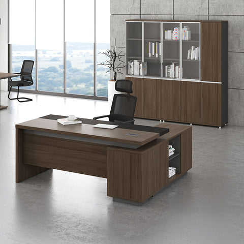 Carter Executive Office Desk + Left Return - 180cm - Coffee + Charcoal