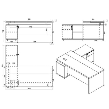Carter Executive Office Desk + Right Return - 180cm - Coffee + Grey