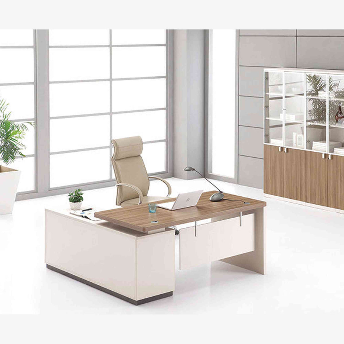 Wilder Executive Office Desk with Right Return 1.8M - Light Walnut,Office Furniture,Desks,Modern Furniture