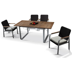5pc Rola Teak Outdoor Dining Table Set - Solid Oak & White Aluminum