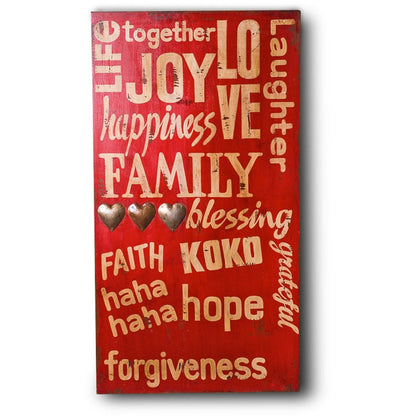 Red Joy Happiness Family Wooden Wall Hanging In Antique Red,Home Decor,Paintings & Prints,Modern Furniture