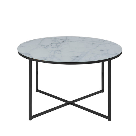 KOLINA Glass Marble Round Coffee Table 80cm - White