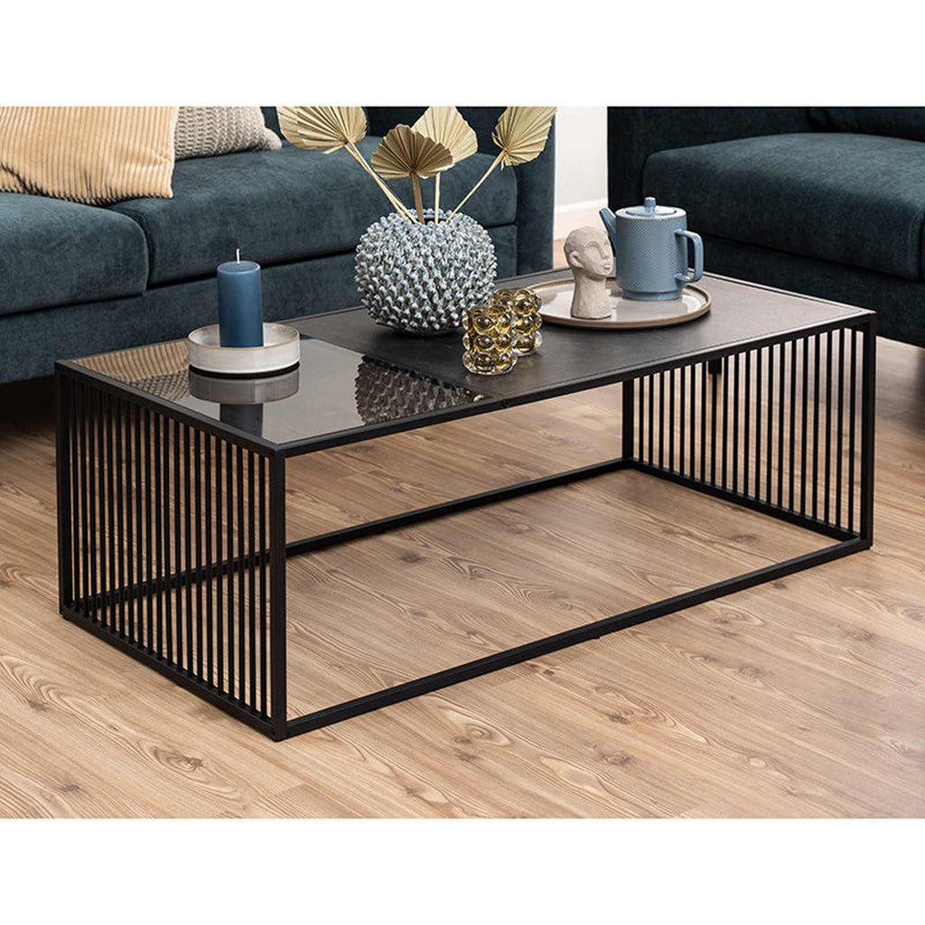 STRINGTON Rectangular Coffee Table 120cm - Black Marble Effect – Modern ...