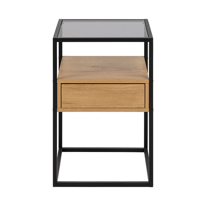 RANDOLF Side Table/Bedside Table 40cm - Natural & Black