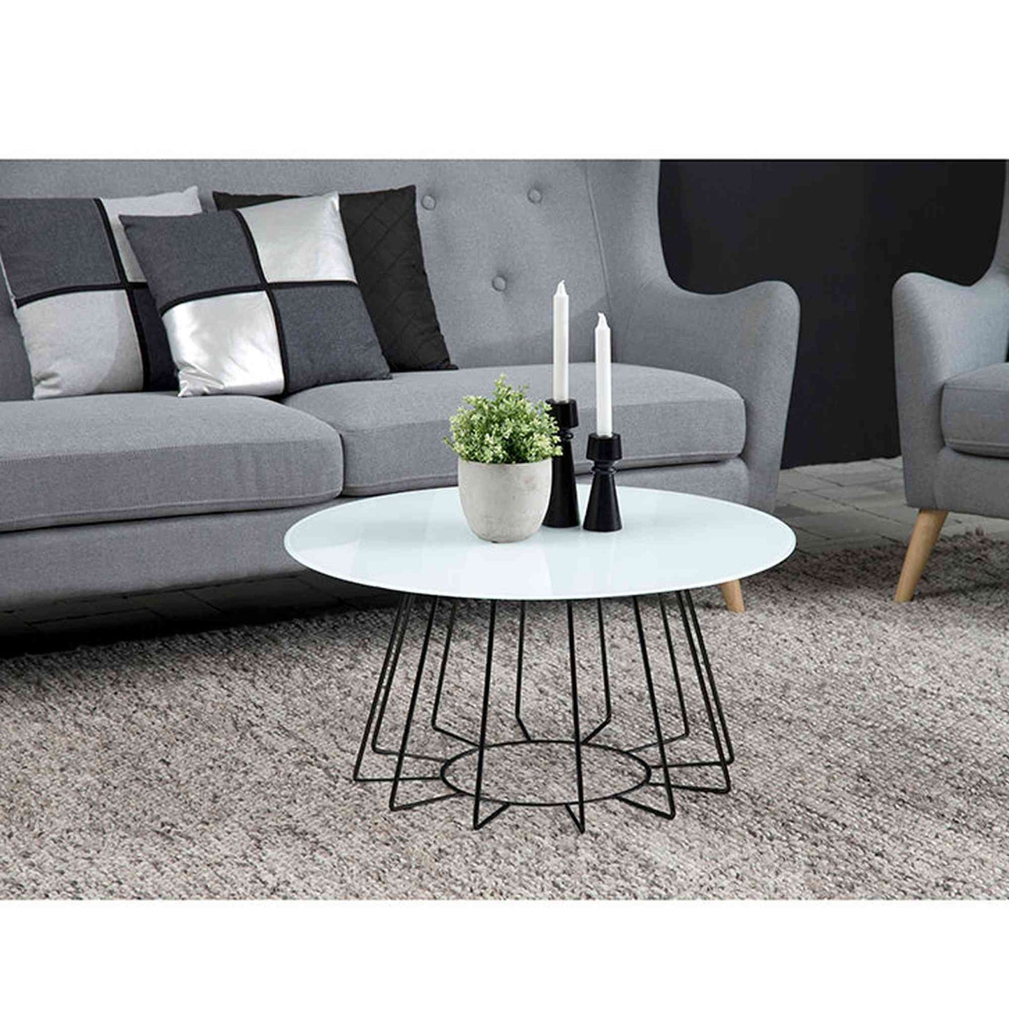 CYRUS Glass Coffee Table 80cm - White & Black