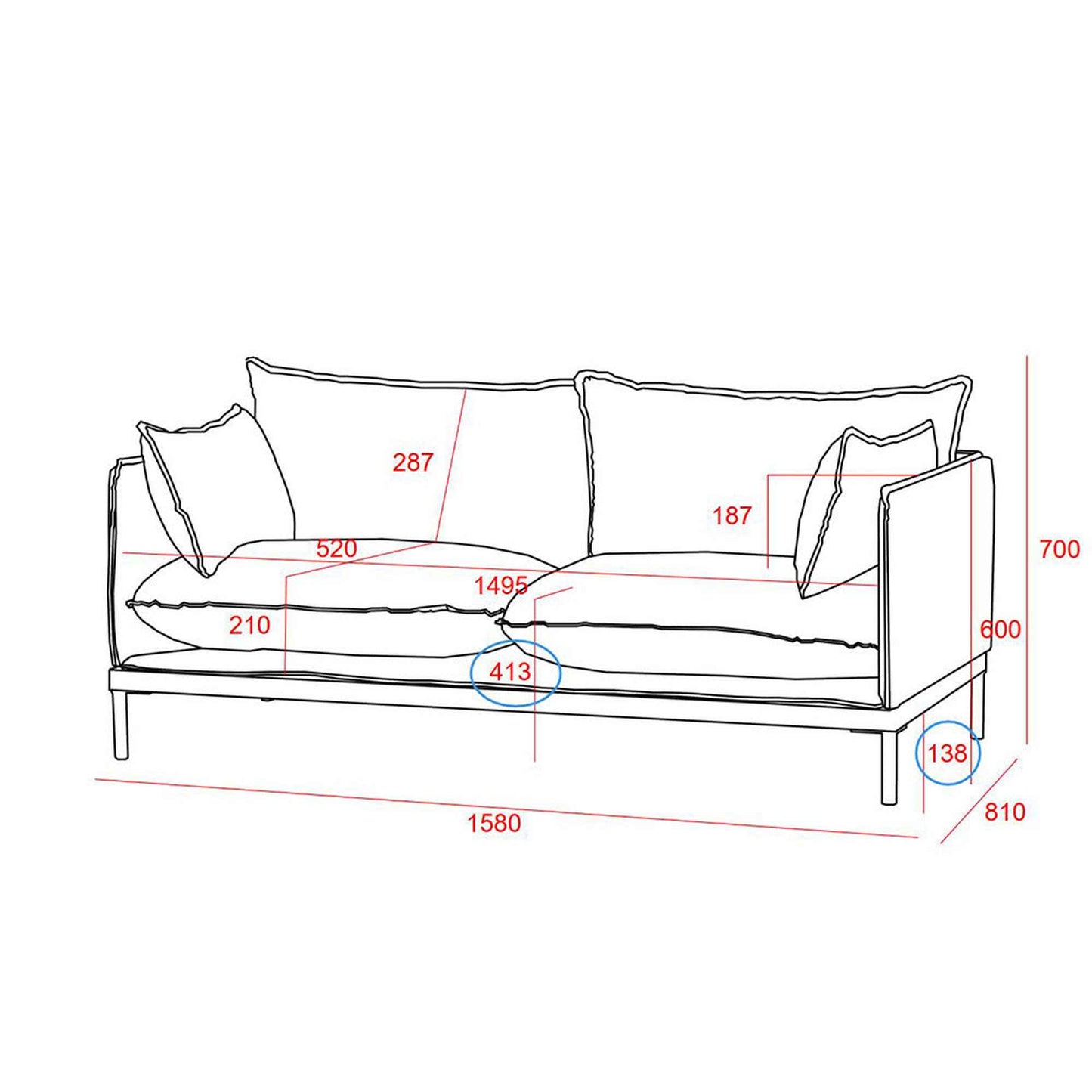 SINCLAIR 2 Seater Sofa in Grey