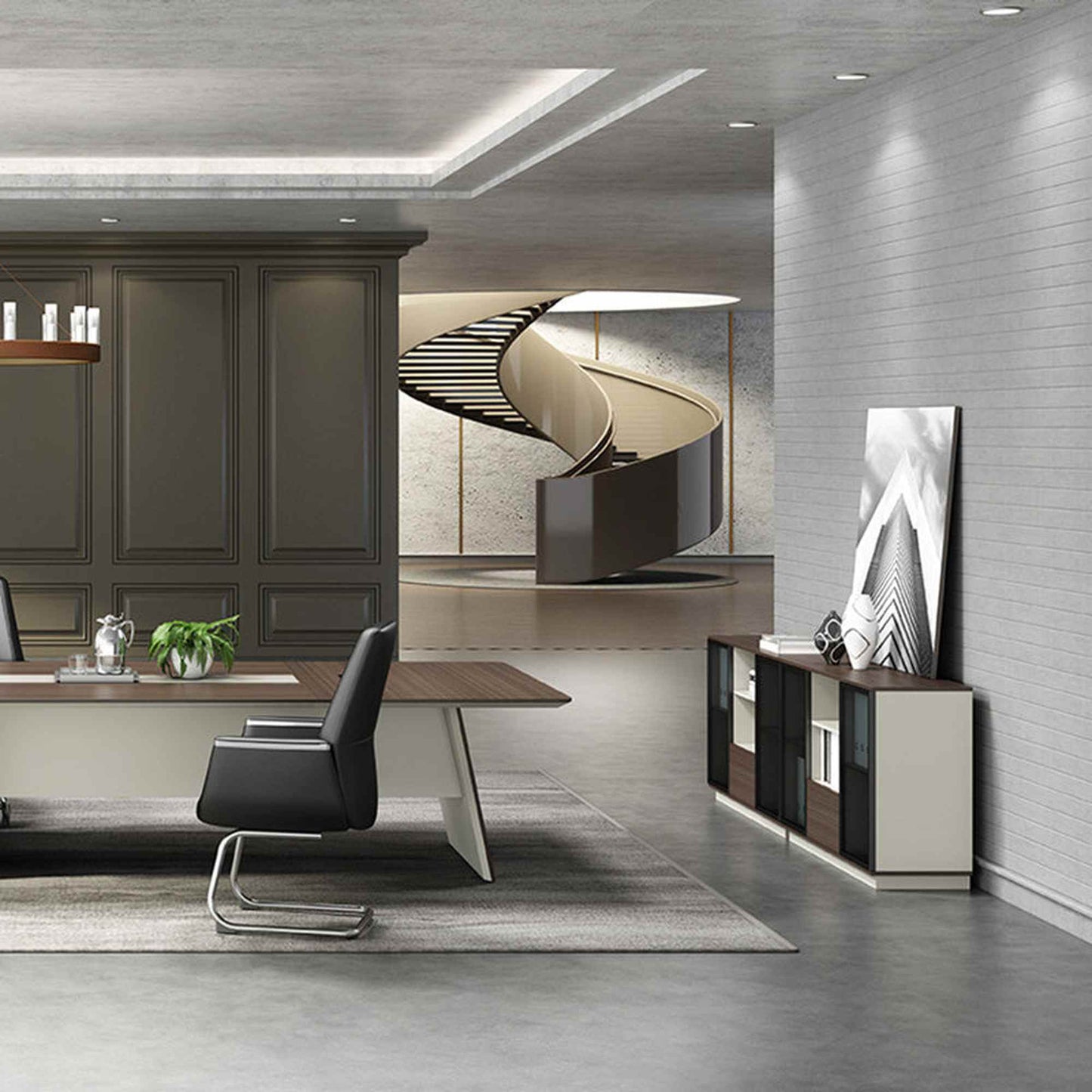 ANDERS Credenza Cabinet 120cm - Hazelnut & Beige