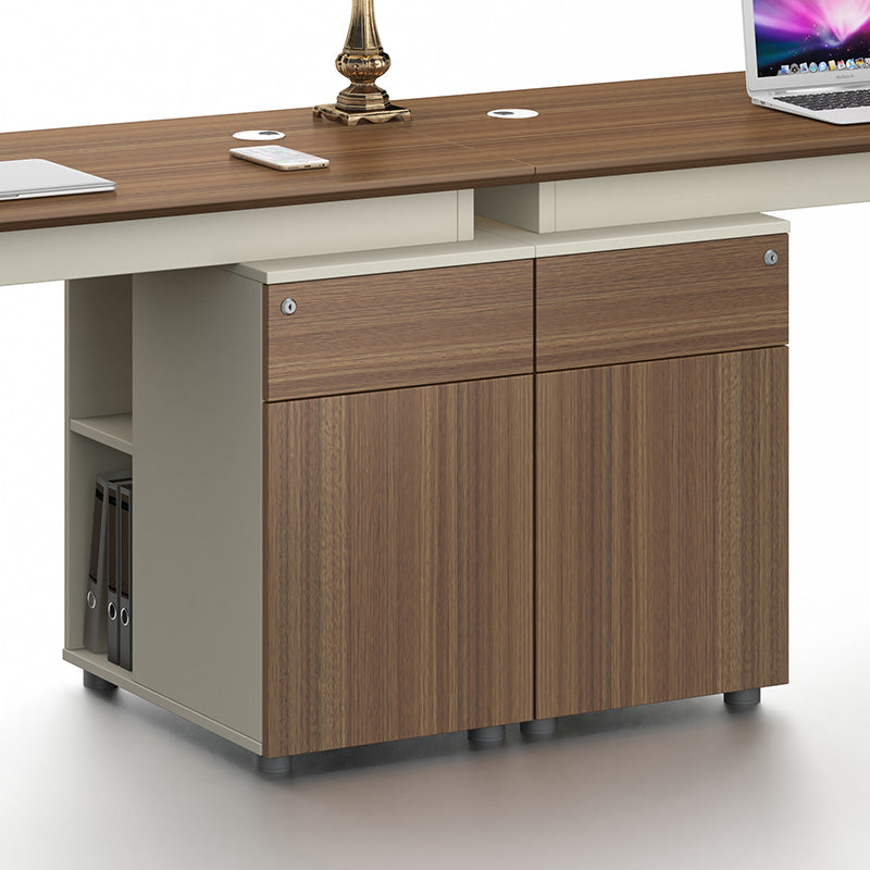 ANDERSON 2 People Workstation 2.4M - Hazelnut & Beige