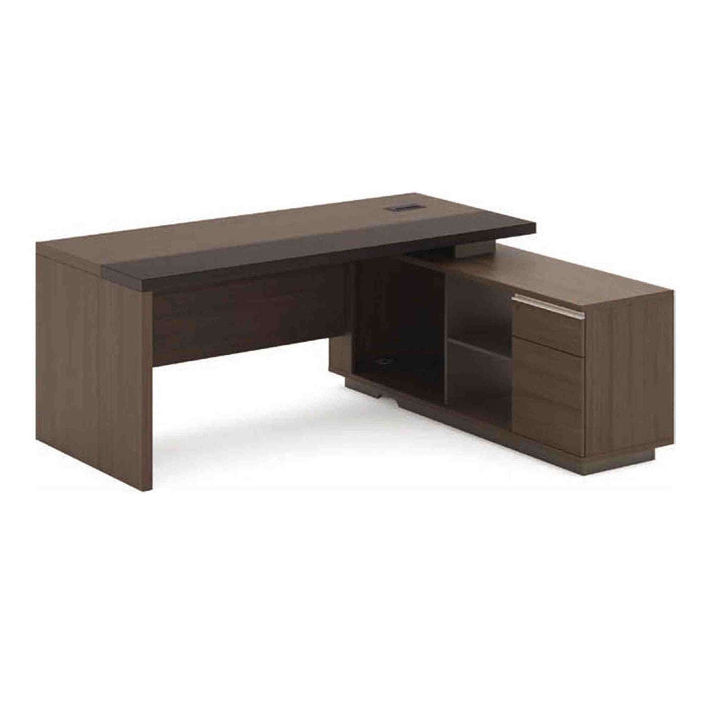 Carter Executive Office Desk + Right Return - 180cm - Coffee + Grey