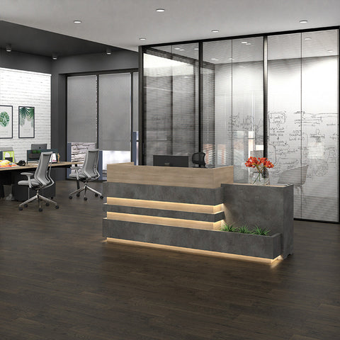 KERAN  Reception Desk 2.44M Right Panel - Acacia & Carbon Grey Colour