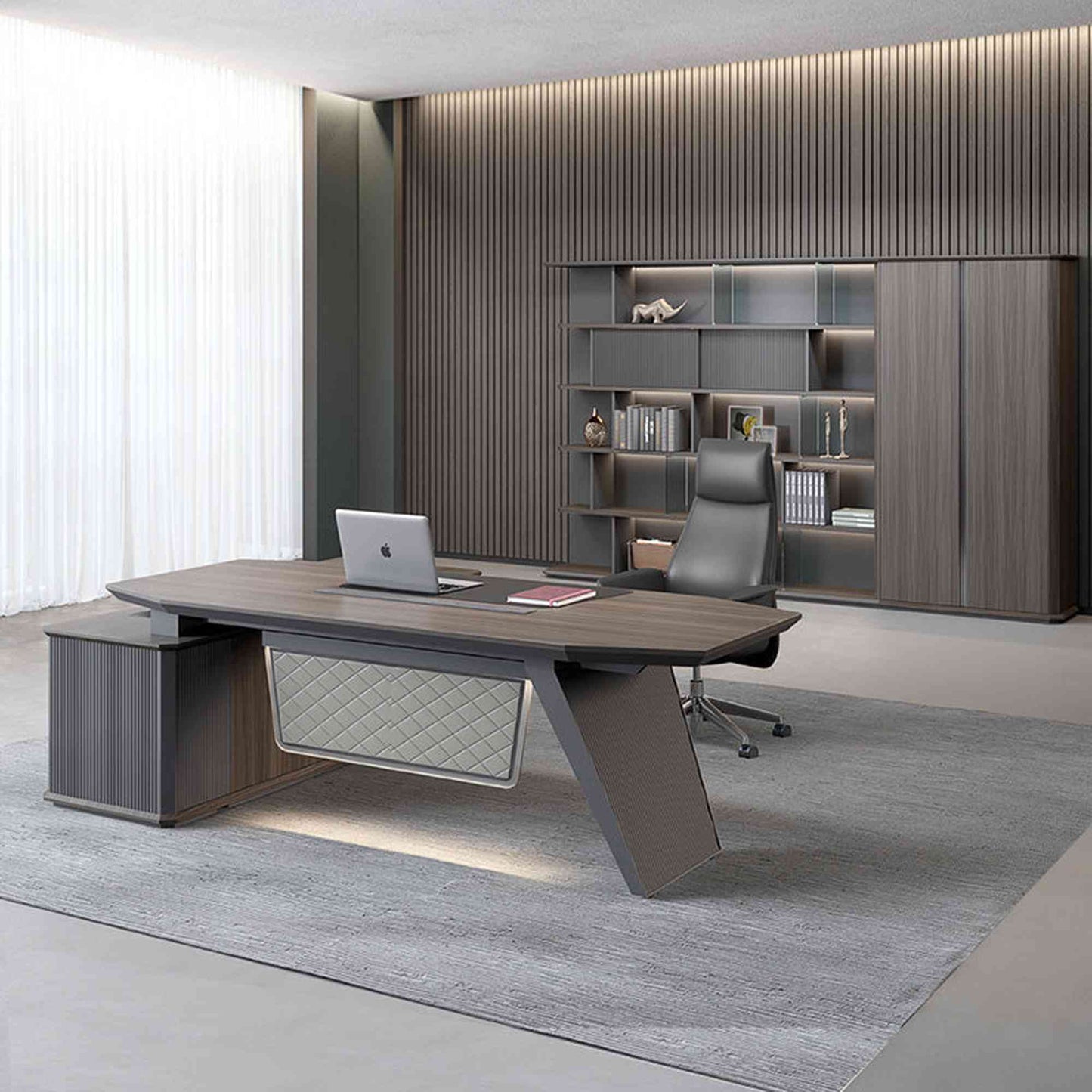 MADDOK Executive Desk with Right Return 200cm - Chocolate & Charcoal Grey