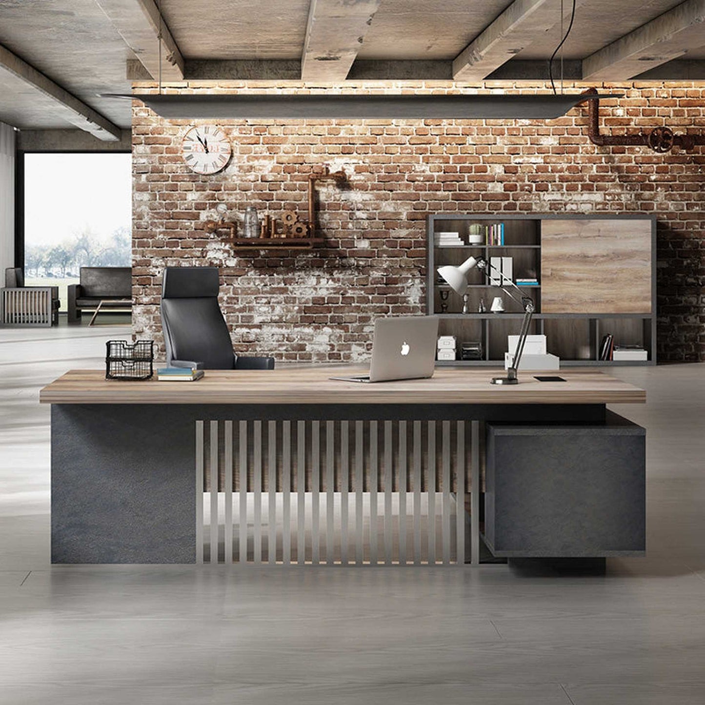 DAXTON Executive Office Desk with Right Return 2.4M - Mahogany Black,Office Furniture,Desks,Featured Products,Modern Furniture