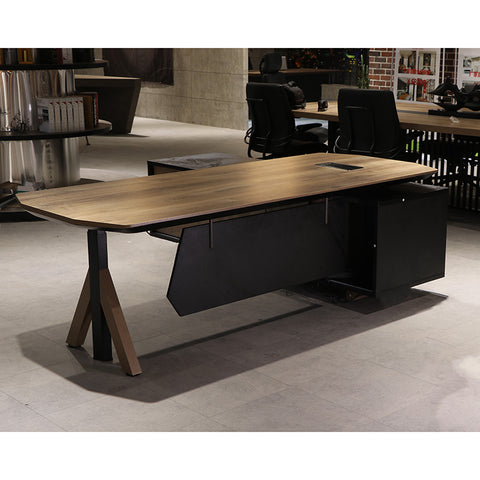 EASTON Sit Stand Electric Lift Executive Desk with Left Return 2.2m - Warm Oak & Black