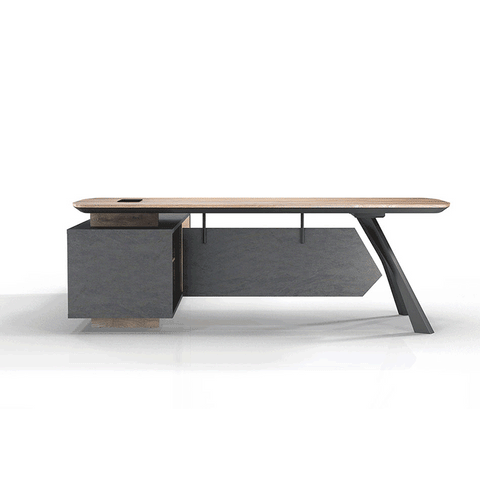 EASTON Executive Desk with Right Return 2.2-2.4m - Warm Oak & Black