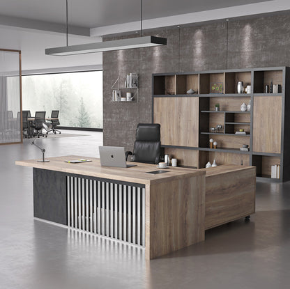 AFTAN Executive Desk with Pedestal & Left Mobile Return 180cm - Warm Oak & Black