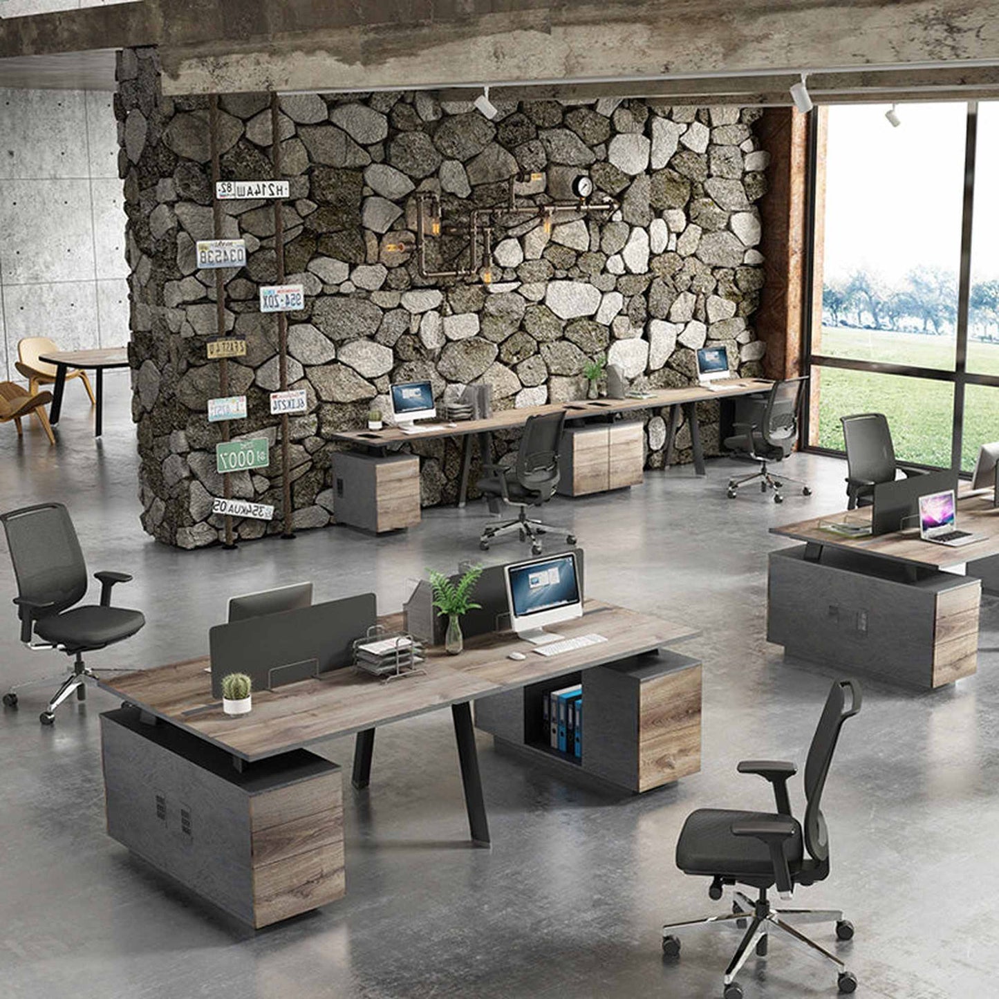 ARTO 2 People Workstation Desk with 2 Cabinets  2.40M - Mahogany Black,Office Furniture,Desks,Featured Products,Modern Furniture