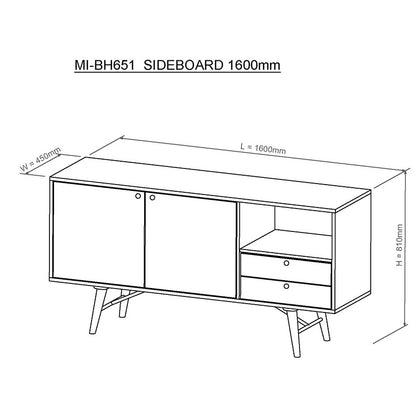 RANIA Black Ash Veneer 160cm Sideboard,Dining Room Furniture,Sideboards,Modern Furniture
