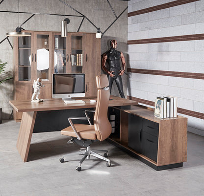 SUTTON Executive Desk with Right Return 180cm - 200cm - Warm Oak & Black