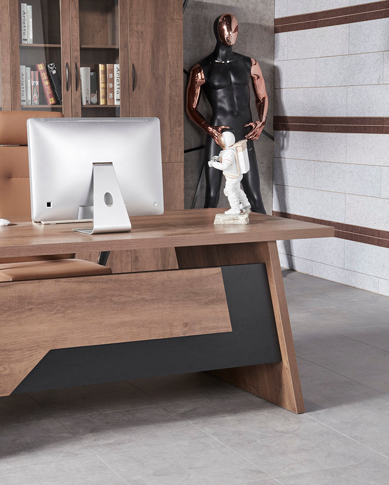 SUTTON Executive Desk with Right Return 180cm - 200cm - Warm Oak & Black