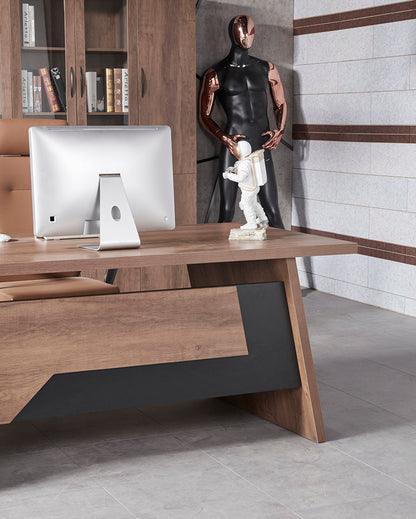 SUTTON Executive Desk with Right Return 180cm - 200cm - Warm Oak & Black
