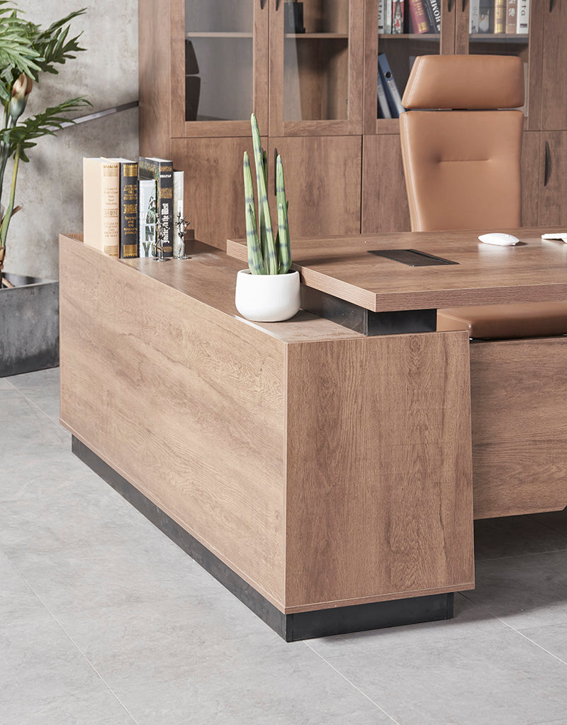 SUTTON Executive Desk with Right Return 180cm - 200cm - Warm Oak & Black
