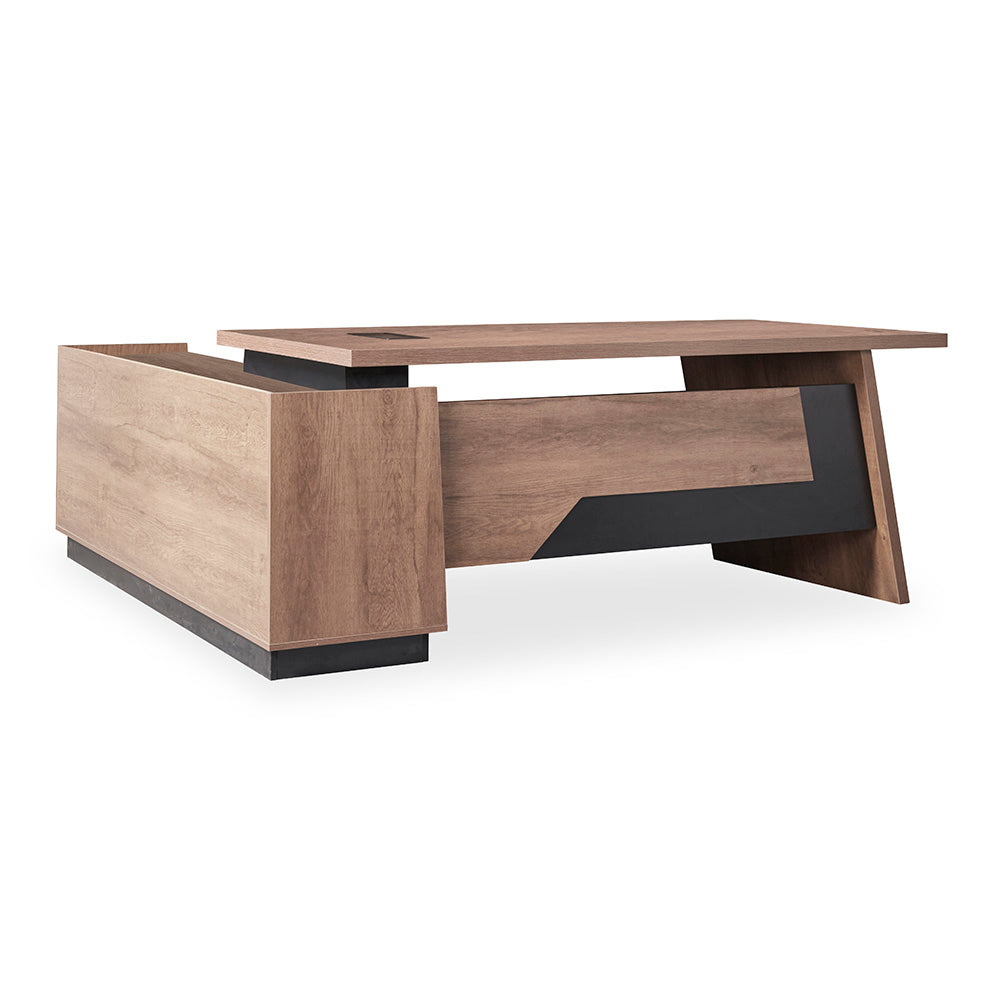 SUTTON Executive Desk with Right Return 180cm - 200cm - Warm Oak & Black