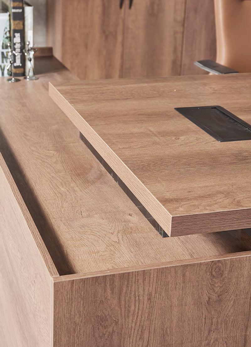 SUTTON Executive Desk with Right Return 180cm - 200cm - Warm Oak & Black