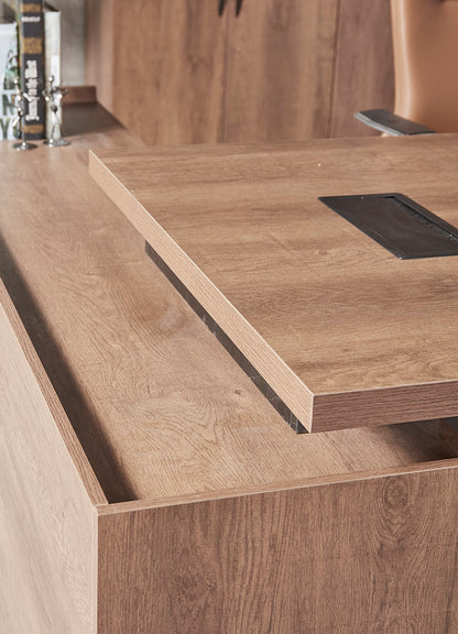 SUTTON Executive Desk with Right Return 180cm - 200cm - Warm Oak & Black