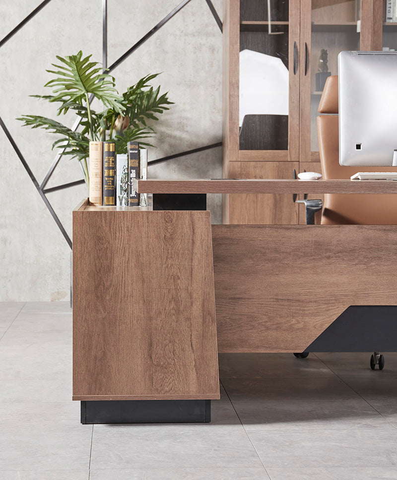 SUTTON Executive Desk with Right Return 180cm - 200cm - Warm Oak & Black